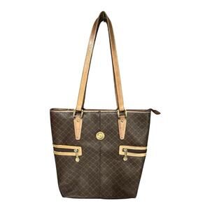RIONI Large Tote Shopper Monogram Leather Coated Canvas Quiet Luxury Italy Brown